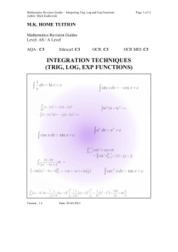 Integration of Trig, Log and Exponential Functions