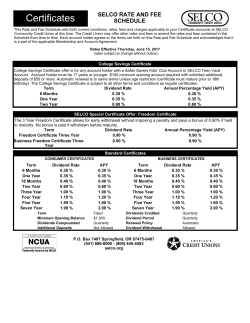 Certificates Rate and Fee Schedule