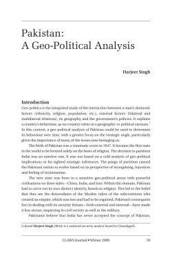 Pakistan: A Geo-Political Analysis