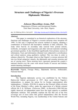 Structure and Challenges of Nigeria`s Overseas Diplomatic Missions