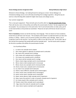 1 Honors Biology Summer Assignment 2015 Bishop McNamara
