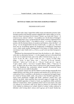Hittite hi-verbs and the Indo-European perfect