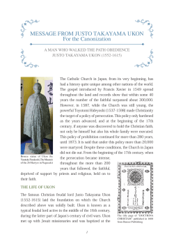 MESSAGE FROM JUSTO TAKAYAMA UKON For the Canonization