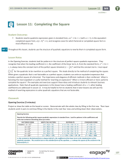 Lesson 11: Completing the Square