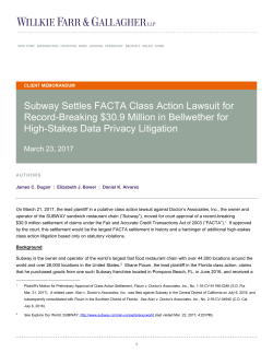 Subway Settles FACTA Class Action Lawsuit for Record