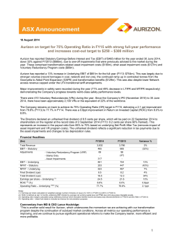 Aurizon on target for 75% Operating Ratio in FY15 with strong full