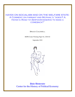 HAYEK ON SOCIALISM AND ON THE WELFARE STATE: A