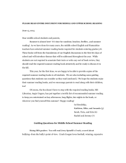 June 15, 2015 Dear middle school students and parents, Summer is