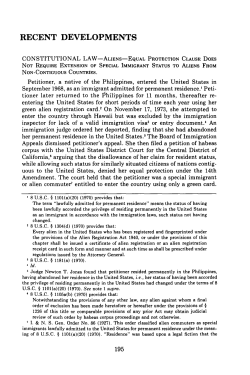 Constitutional Law-Aliens-Equal Protection Clause does not require