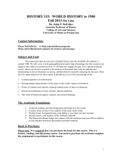 HISTORY 115: WORLD HISTORY to 1500