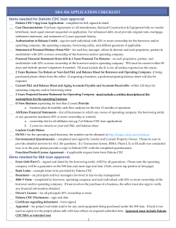 SBA 504 APPLICATION CHECKLIST