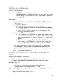 ! 1! ARTICLES OF CONFEDERATION Reasons for the Revolution: 1