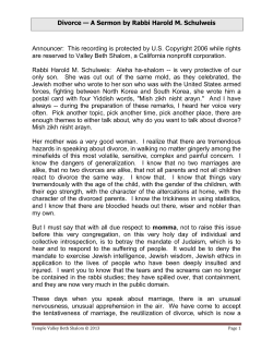 Divorce - HMSI &ndash; The Harold M. Schulweis Institute