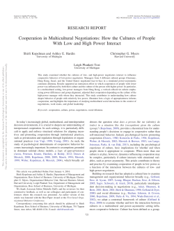 Cooperation in Multicultural Negotiations: How the Cultures of