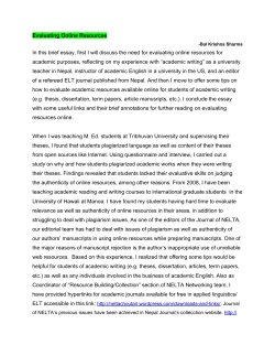 Evaluating Online Resources In this brief essay, first I will discuss