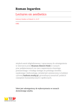 Roman Ingarden Lectures on aesthetics