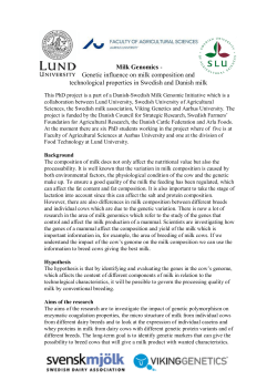 Milk Genomics - Genetic influence on milk composition and