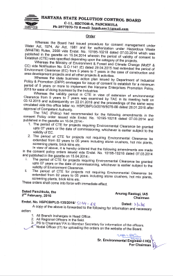 Orders regarding increase in Validity of Consent to Establish(CTE)