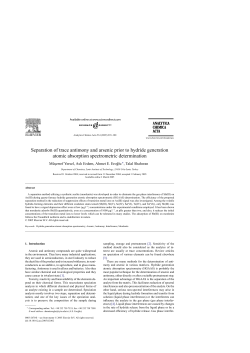 Separation of trace antimony and arsenic prior to hydride