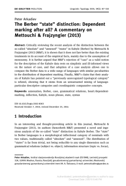 The Berber &ldquo;state&rdquo; distinction: Dependent marking after all? A