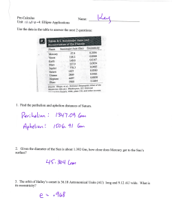 Pre-Calculus Unit a ttl51 i-4: Ellipse Applications Name