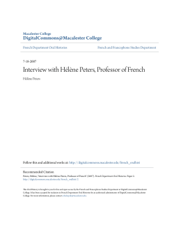 Interview with H&eacute;l&egrave;ne Peters, Professor of French