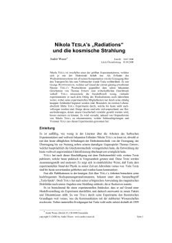 Nikola TESLA`s &bdquo;Radiations&ldquo; und die kosmische Strahlung