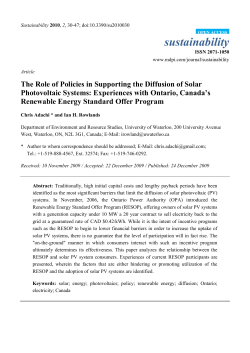The Role of Policies in Supporting the Diffusion of Solar Photovoltaic