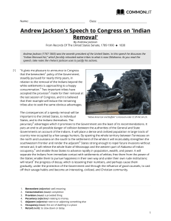 Andrew Jackson`s Speech to Congress on `Indian Removal`