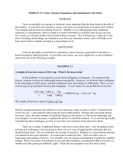 MODULE #1: Units, Chemical Equations, and Stoichiometry