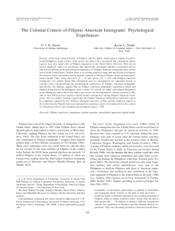 The Colonial Context of Filipino American Immigrants` Psychological
