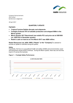 QUARTERLY UPDATE &bull; Tropical Cyclone Debbie disrupts coal
