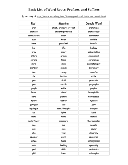 Basic List of Word Roots, Prefixes, and Suffixes