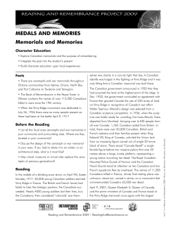 MEDALS AND MEMORIES Memorials and Memories