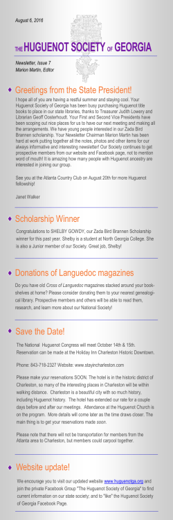 August, 2016 - The Huguenot Society of Georgia