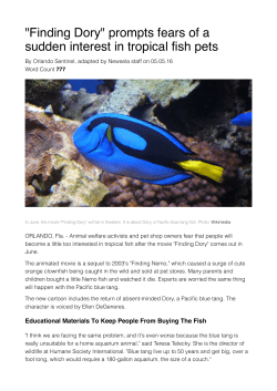 "Finding Dory" prompts fears of a sudden interest in tropical fish pets