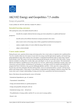 KTH | AK3102 Energy and Geopolitics 7.5 credits