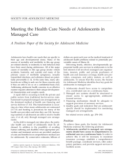 Meeting the Health Care Needs of Adolescents in Managed Care