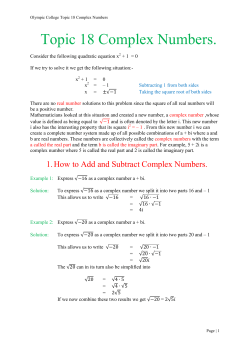 Topic 18 Complex Numbers.