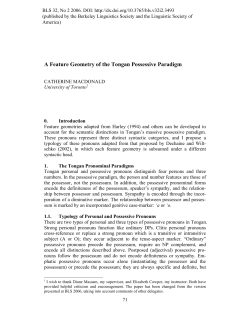 A Feature Geometry of the Tongan Possessive Paradigm