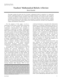 Teachers` Mathematical Beliefs: A Review