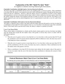 Explanation of the IRS &ldquo;Quid Pro Quo&rdquo; Rule* Low Cost Item Rule