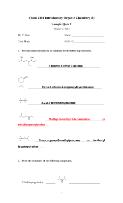 Chem 2401 Introductory Organic Chemistry (I) Sample Quiz 1
