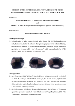 Decision in Hearing re Design 21726 (A Peaked hat).