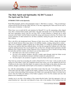 The Holy Spirit and Spirituality 1Q 2017 Lesson 1