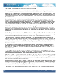 Cardinal O`Malley Announces Cabinet Appointments