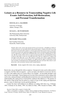 Leisure as a Resource in Transcending Negative Life Events: Self