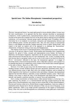 Special issue: The Italian Risorgimento: transnational perspectives