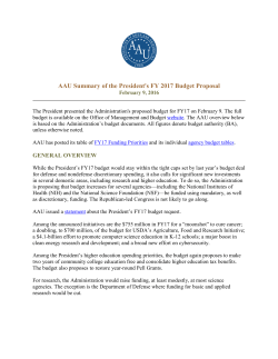 AAU Summary of the President`s FY 2017 Budget Proposal