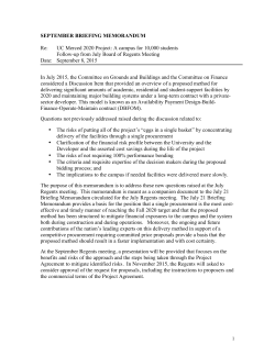 SEPTEMBER BRIEFING MEMORANDUM Re: UC Merced 2020